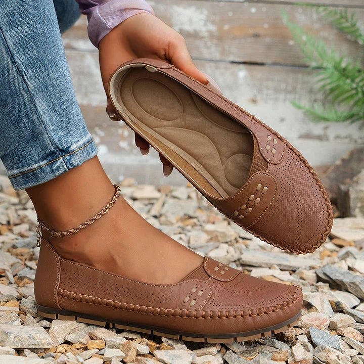 Women perforated slip on loafers comfort casual flat shoes