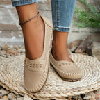 Women perforated slip on loafers comfort casual flat shoes