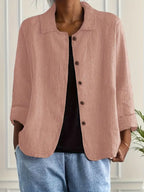 Cardigan camisero mujer algodón lino ligero de corte relajado con botones