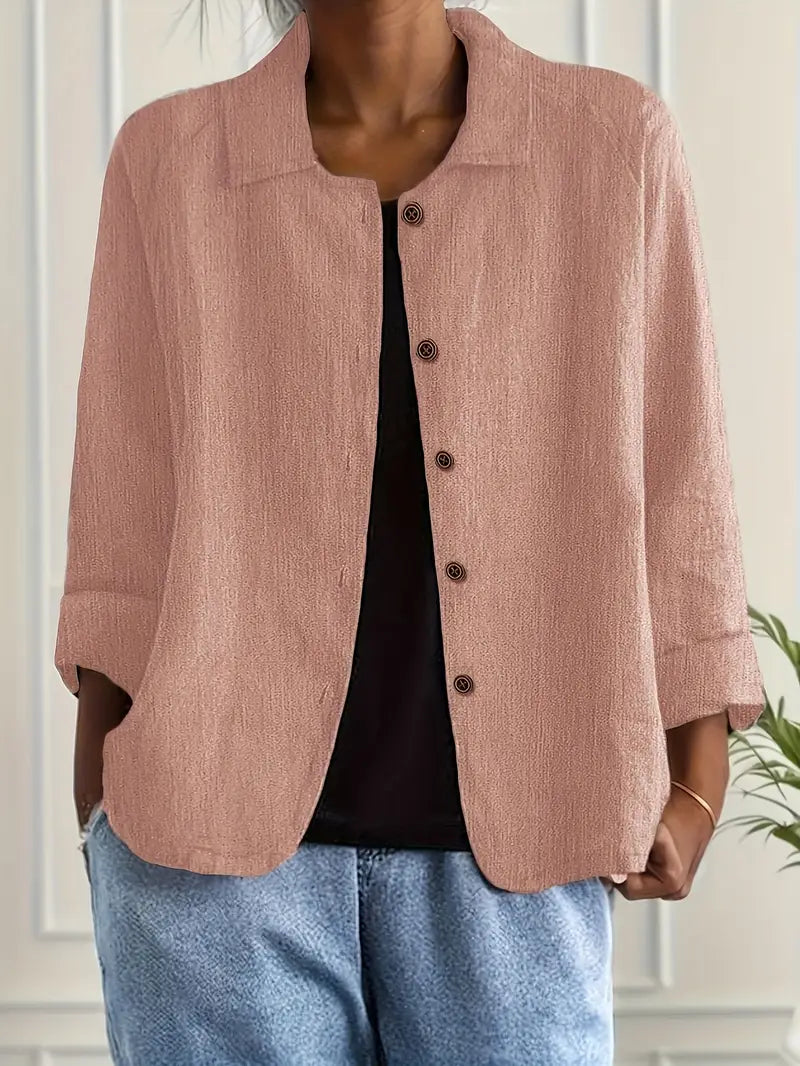 Cardigan camisero mujer algodón lino ligero de corte relajado con botones