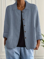 Cardigan camisero mujer algodón lino ligero de corte relajado con botones