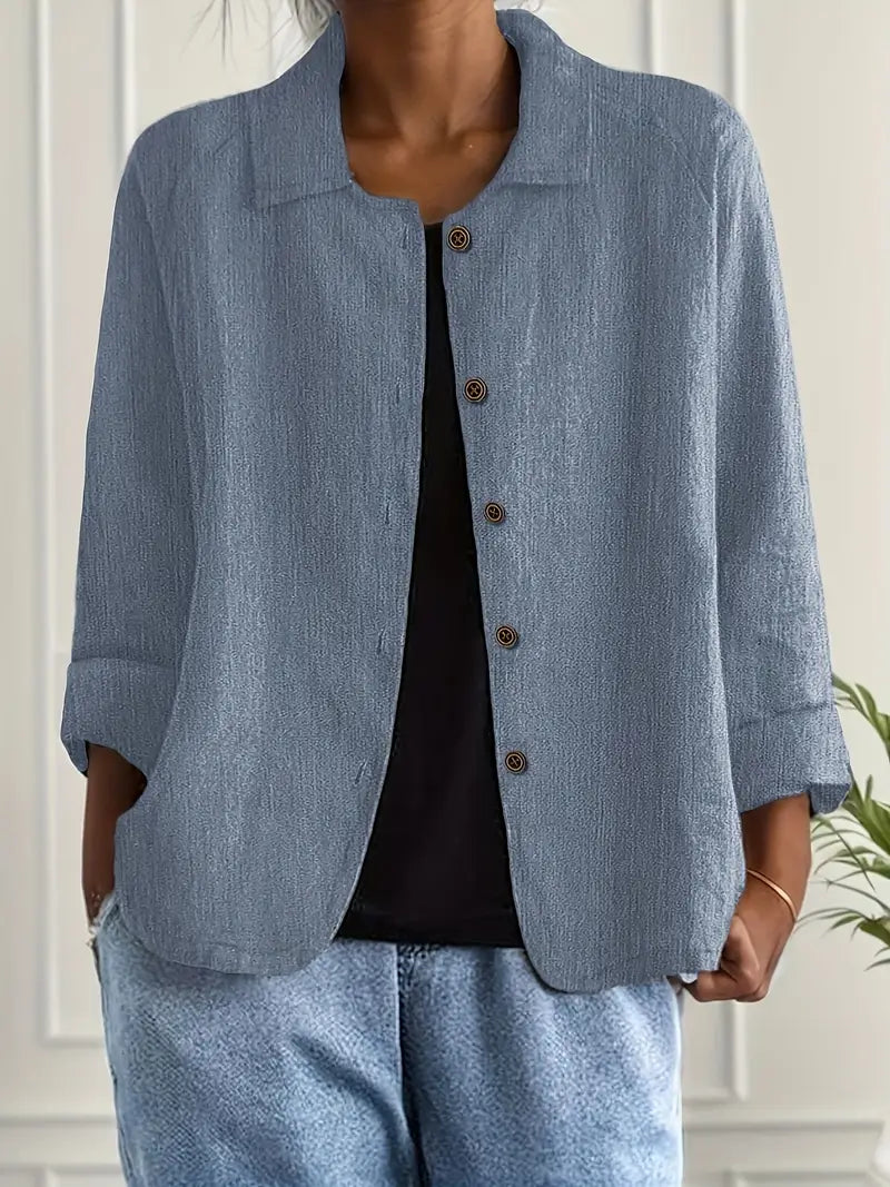 Cardigan camisero mujer algodón lino ligero de corte relajado con botones