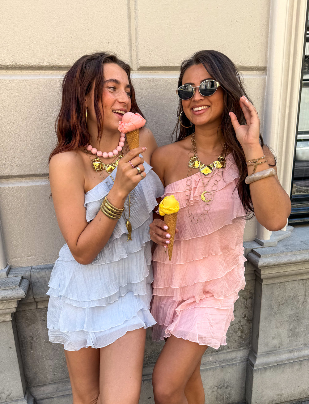 Minifalda Mujer Volantes Asimétrica Hombro Casual Verano