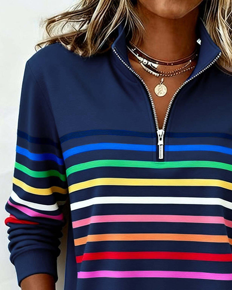 Suéter hombre cuello cremallera rayas multicolor silueta holgada