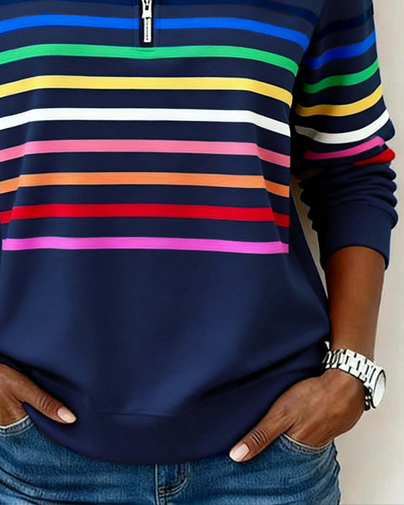 Suéter hombre cuello cremallera rayas multicolor silueta holgada