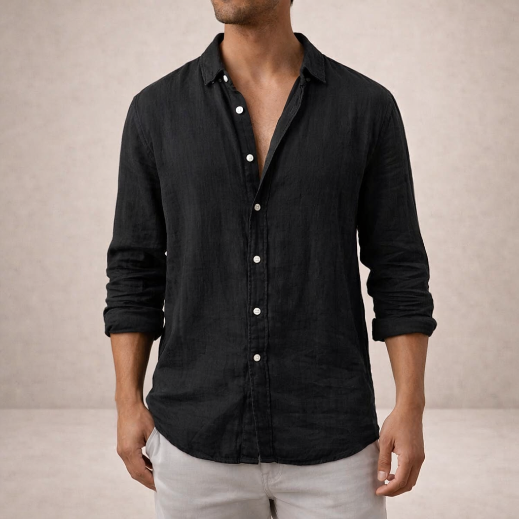 Camisa de Lino para Hombre | Ajuste Relajado, Cuello Abierto