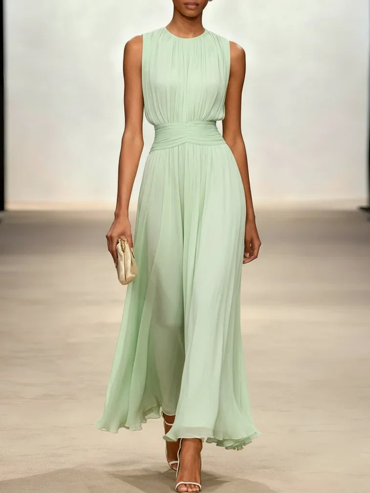 Vestido Maxi sin Mangas Fruncido para Invitada de Boda