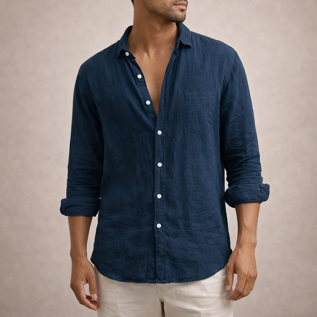 Camisa de Lino para Hombre | Ajuste Relajado, Cuello Abierto