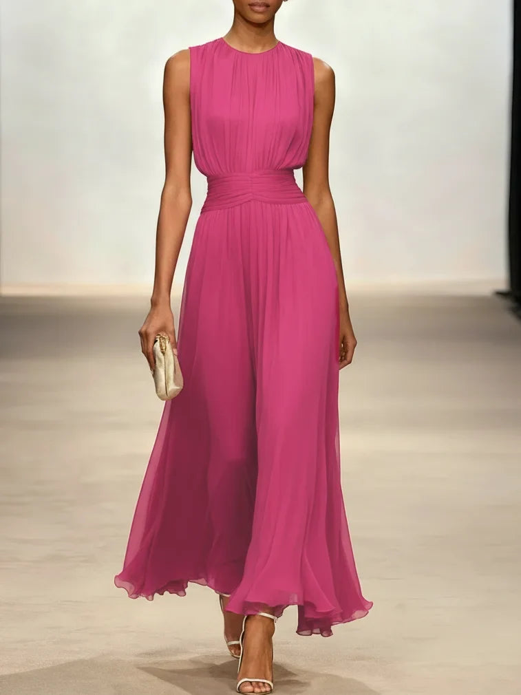 Vestido Maxi sin Mangas Fruncido para Invitada de Boda