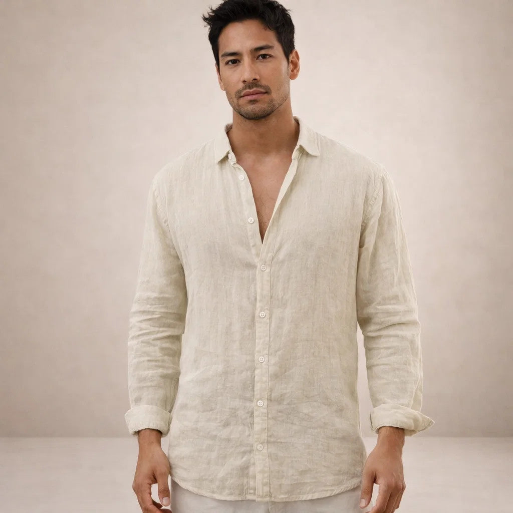 Camisa de Lino para Hombre | Ajuste Relajado, Cuello Abierto