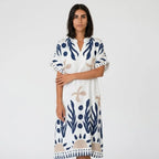 Vestido midi túnica | Corte amplio, lino blanco | Confort elegante