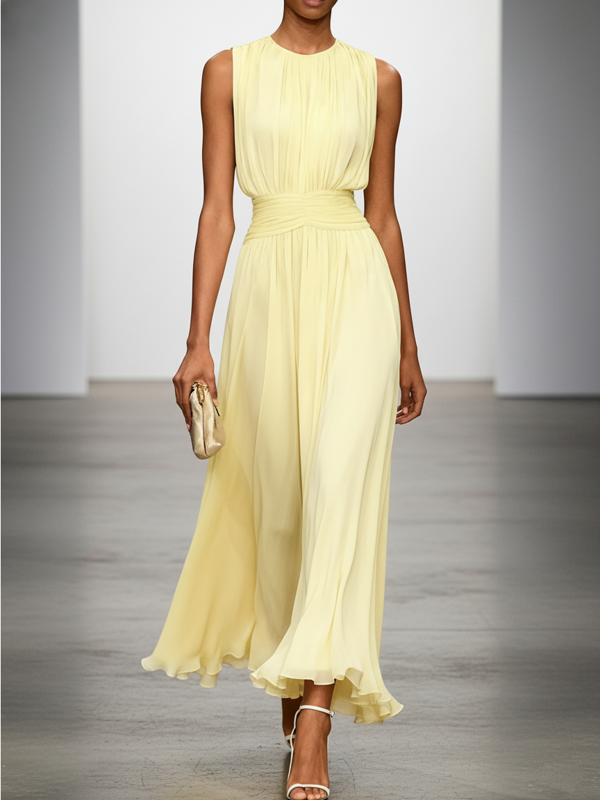 Vestido Maxi sin Mangas Fruncido para Invitada de Boda