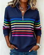 Suéter hombre cuello cremallera rayas multicolor silueta holgada