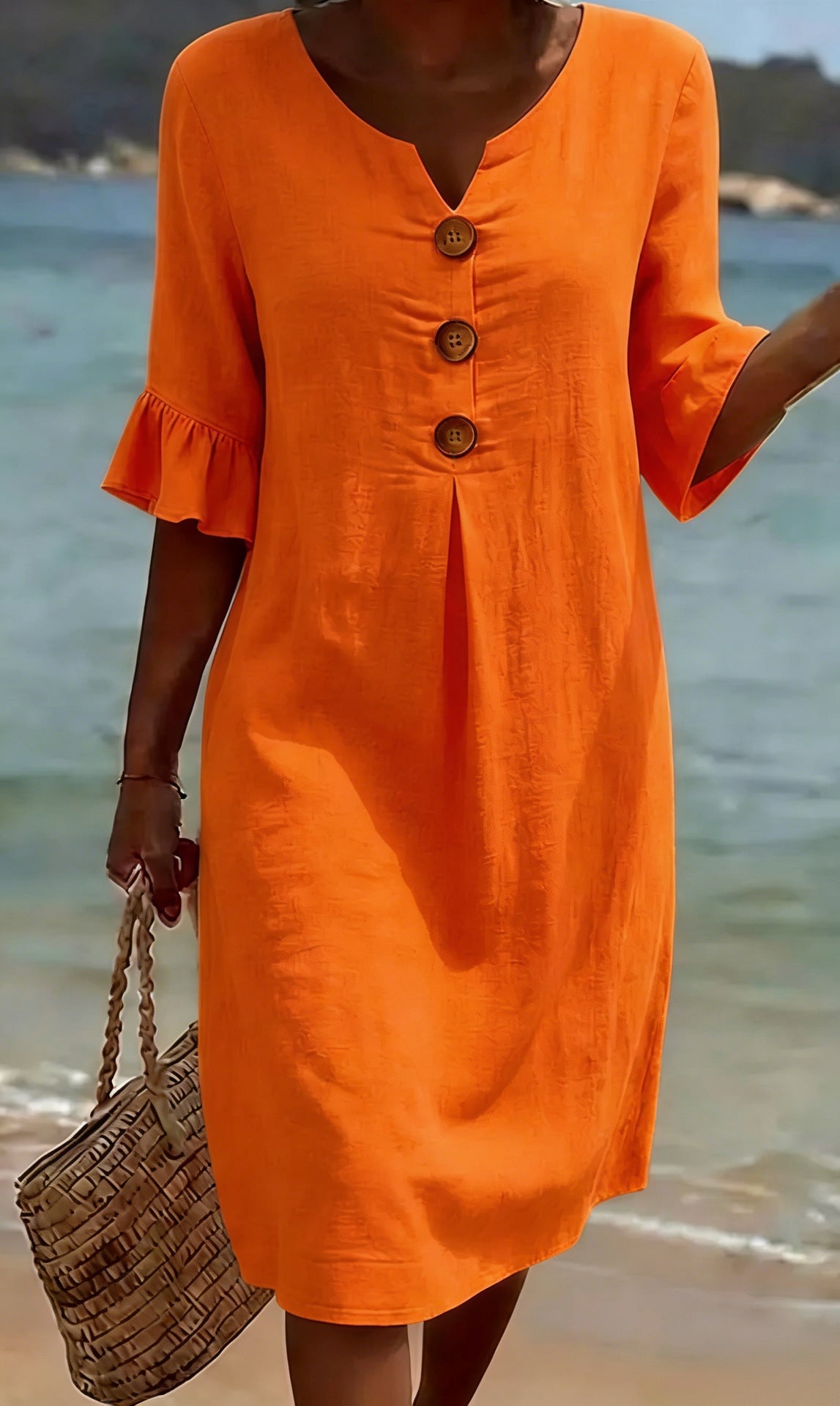 Vestido mujer algodón lino verano | Suelto con botones