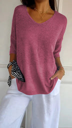 Jersey de punto mujer cuello V liso elástico