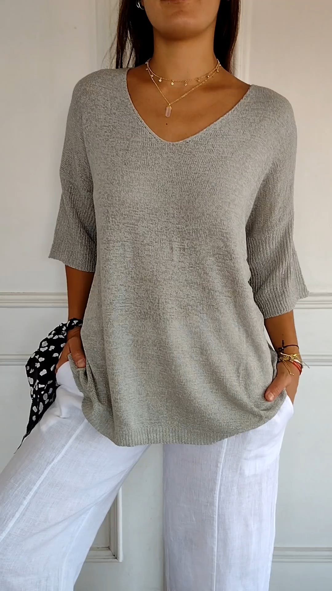 Jersey de punto mujer cuello V liso elástico