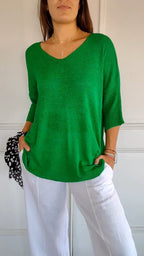Jersey de punto mujer cuello V liso elástico