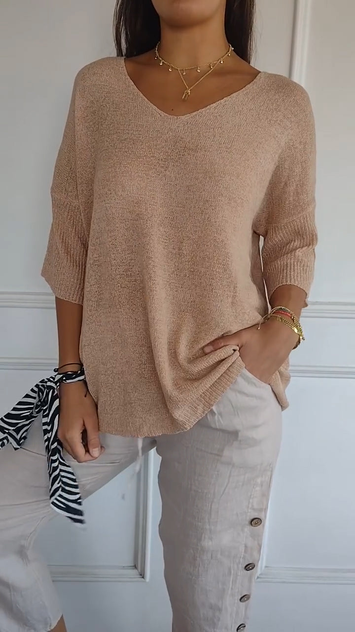 Jersey de punto mujer cuello V liso elástico