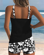 Bikini tankini mujer 2 piezas sin mangas espalda descubierta con short deportivo