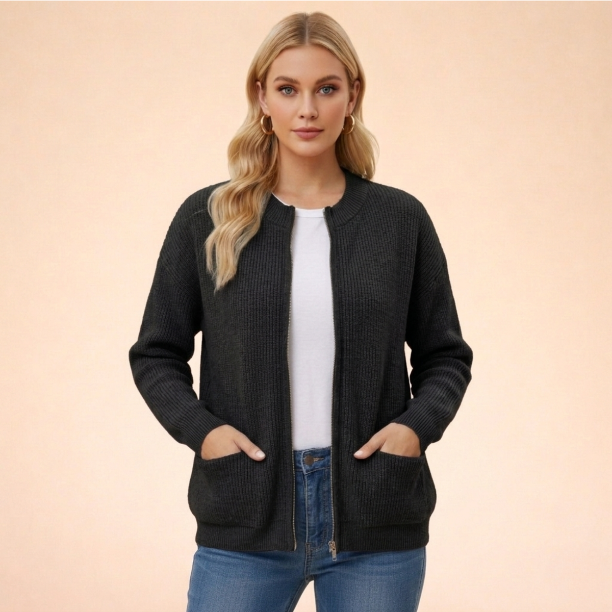 Cardigan de punto suave mujer ajuste regular en varios colores