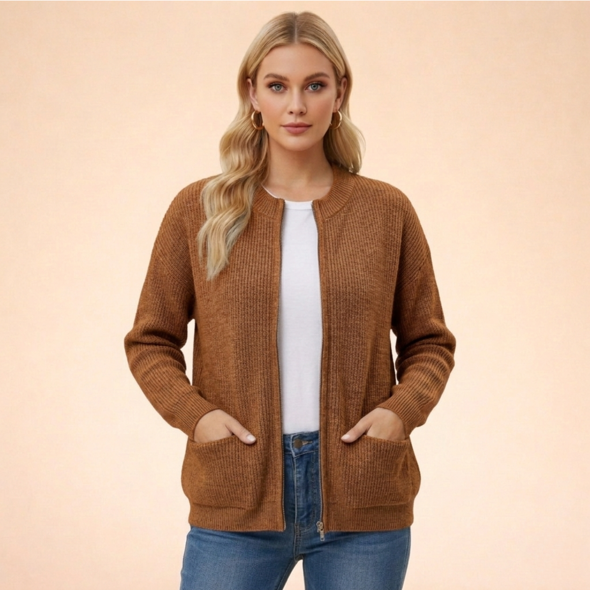 Cardigan de punto suave mujer ajuste regular en varios colores