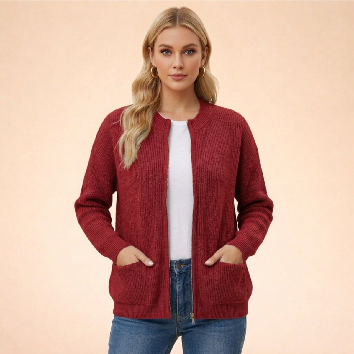 Cardigan de punto suave mujer ajuste regular en varios colores