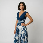 Vestido midi evasé | escote cruzado estilizador | azul