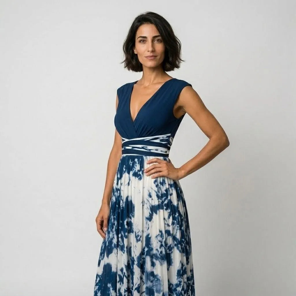 Vestido midi evasé | escote cruzado estilizador | azul