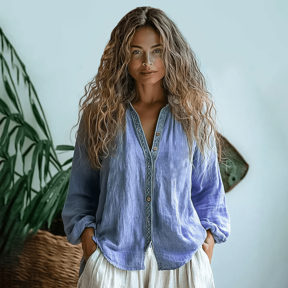 Camisa boho mujer manga larga holgada estilo bohemio casual