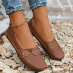Women perforated slip on loafers comfort casual flat shoes