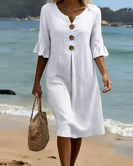 Vestido mujer algodón lino verano | Suelto con botones