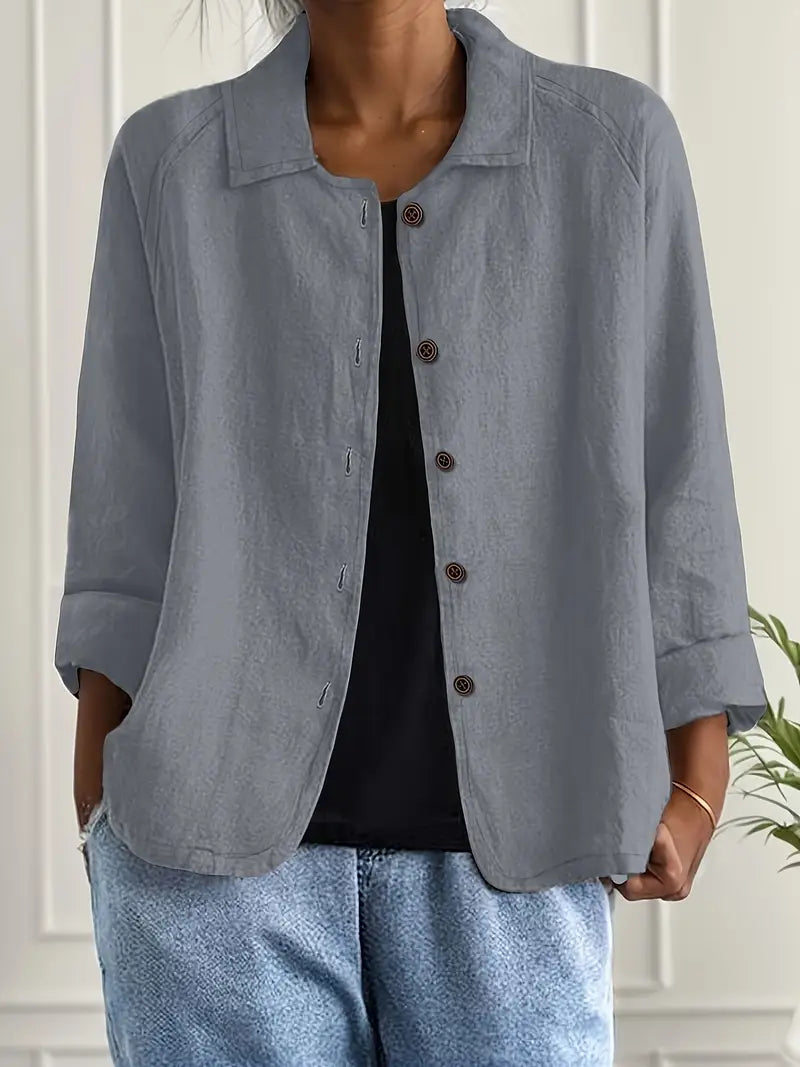Cardigan camisero mujer algodón lino ligero de corte relajado con botones