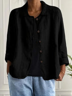 Cardigan camisero mujer algodón lino ligero de corte relajado con botones