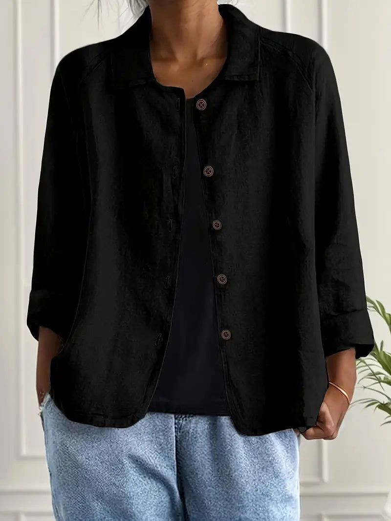 Cardigan camisero mujer algodón lino ligero de corte relajado con botones