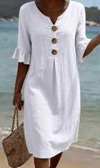 Vestido mujer algodón lino verano | Suelto con botones