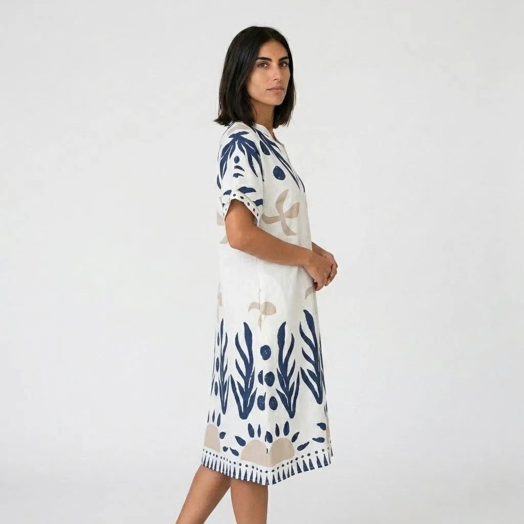 Vestido midi túnica | Corte amplio, lino blanco | Confort elegante