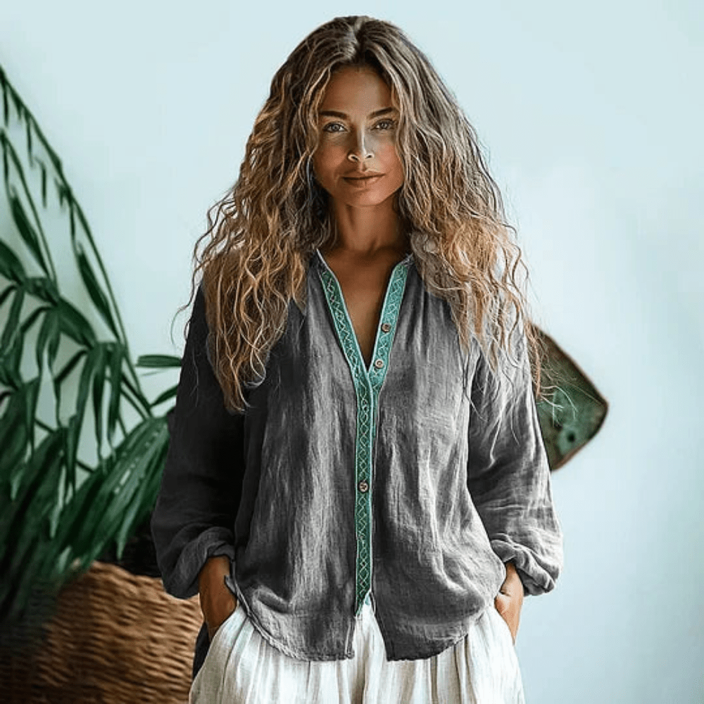 Camisa boho mujer manga larga holgada estilo bohemio casual