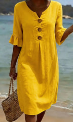 Vestido mujer algodón lino verano | Suelto con botones
