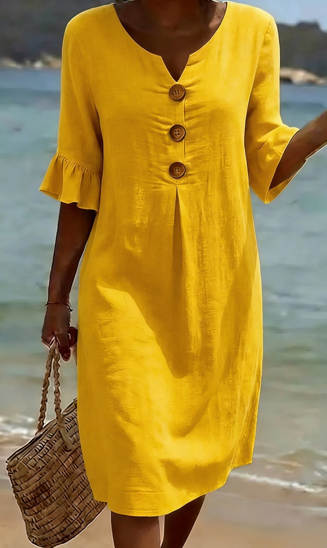 Vestido mujer algodón lino verano | Suelto con botones