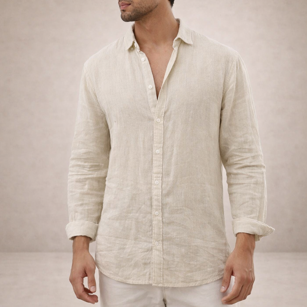 Camisa de Lino para Hombre | Ajuste Relajado, Cuello Abierto