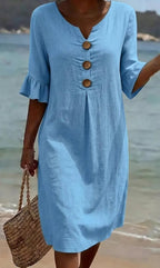 Vestido mujer algodón lino verano | Suelto con botones