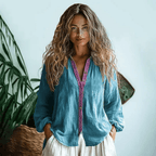 Camisa boho mujer manga larga holgada estilo bohemio casual