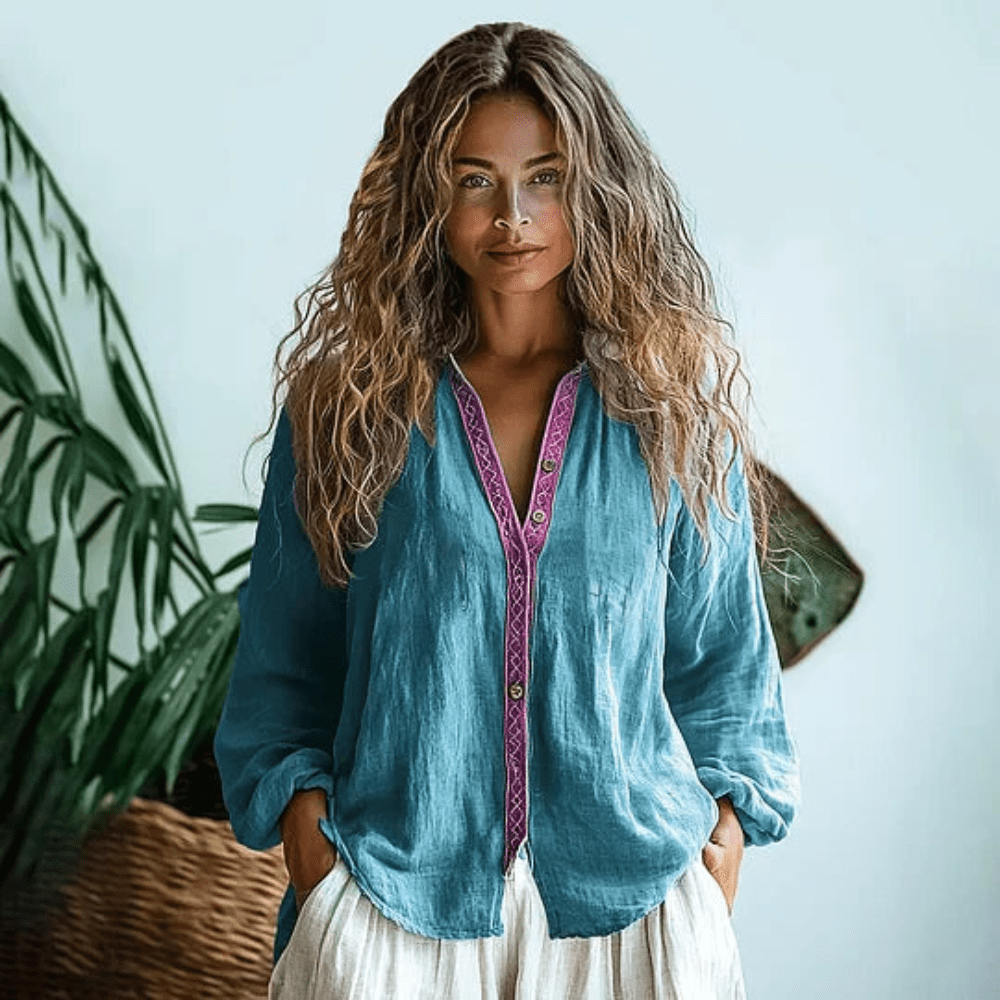 Camisa boho mujer manga larga holgada estilo bohemio casual