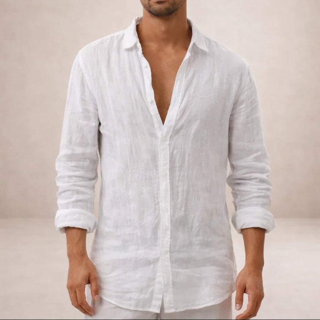 Camisa de Lino para Hombre | Ajuste Relajado, Cuello Abierto