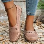 Women perforated slip on loafers comfort casual flat shoes