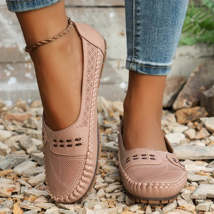 Women perforated slip on loafers comfort casual flat shoes