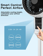 Ventilador de pie con oscilación 3D, altura regulable, silencioso 26 dB, color blanco