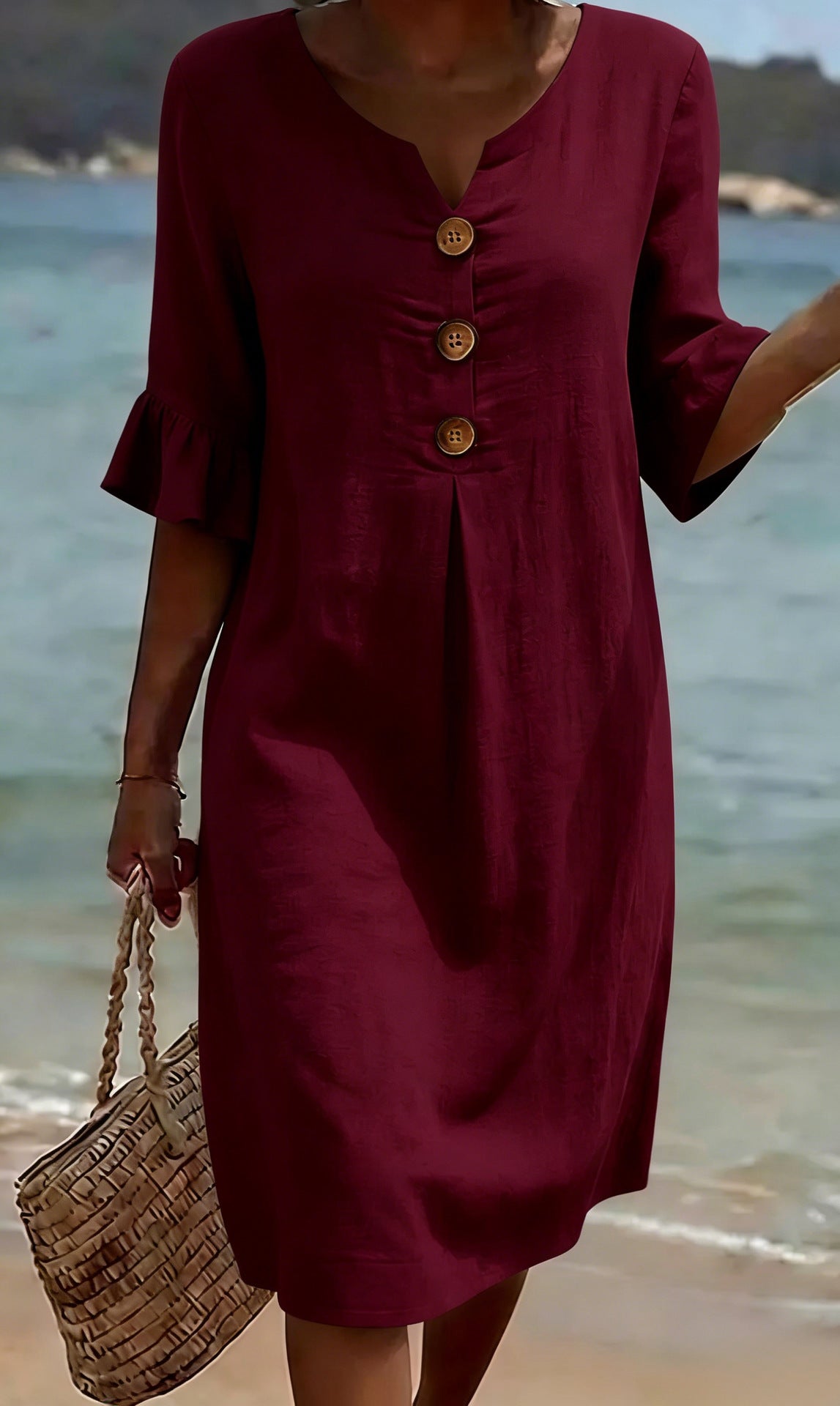 Vestido mujer algodón lino verano | Suelto con botones