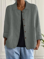 Cardigan camisero mujer algodón lino ligero de corte relajado con botones