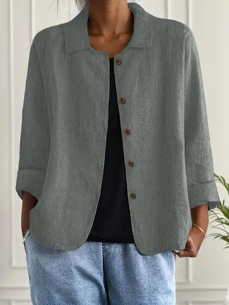 Cardigan camisero mujer algodón lino ligero de corte relajado con botones